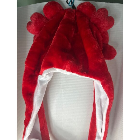 Red Crab Plush Hat Ear Flaps with Arm-Length Attached Mitten Winter fall costume - Picture 5 of 5